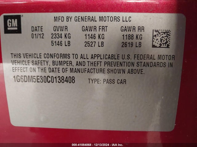 2012 CADILLAC CTS 1G6DM5E30C0138408 Photo 8