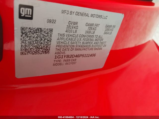 1G1YB2D46P5111406 Chevrolet Corvette Stingray Rwd  2lt