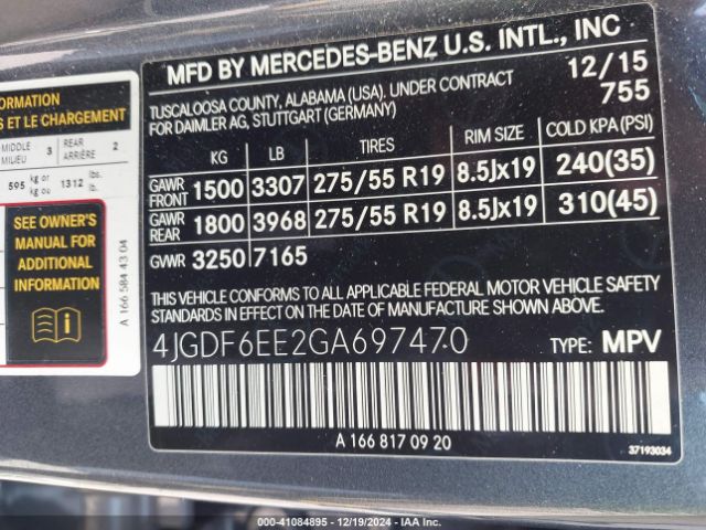 4JGDF6EE2GA697470 Mercedes-Benz Gl 450 4matic