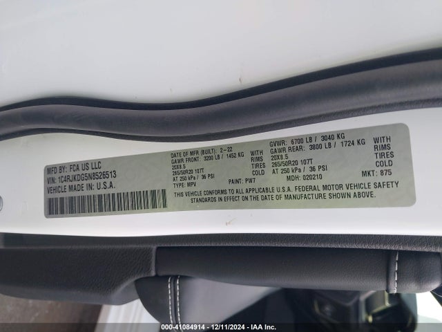 1C4RJKDG5N8526513 Jeep Grand Cherokee L Overland 4x4
