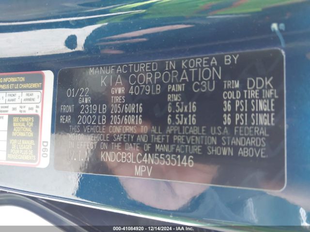 KNDCB3LC4N5535146 KIA NIRO LX