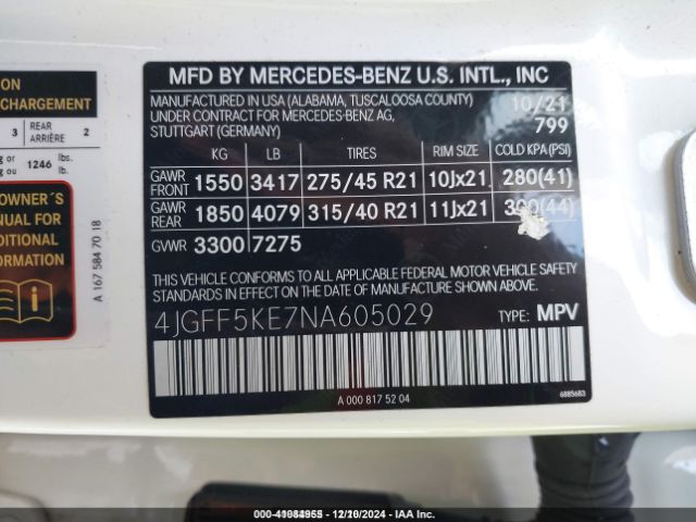 4JGFF5KE7NA605029 Mercedes-Benz Gls 450 4matic