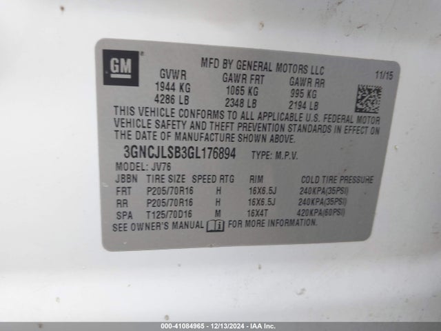 Chevrolet Trax Lt 2016 3GNCJLSB3GL176894 Image 9