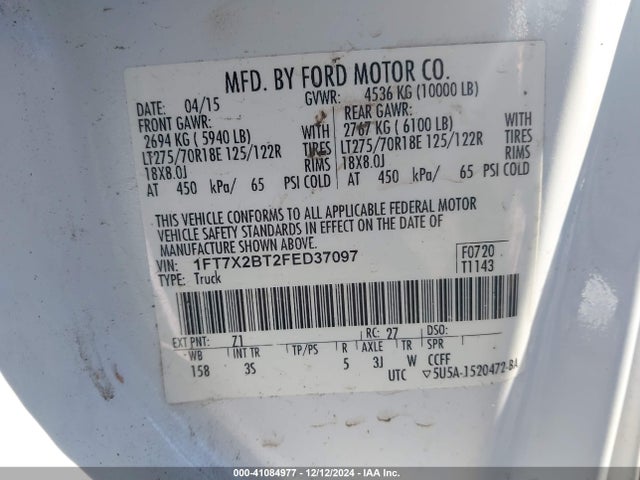 Ford F-250 Xlt 2015 1FT7X2BT2FED37097 Image 9