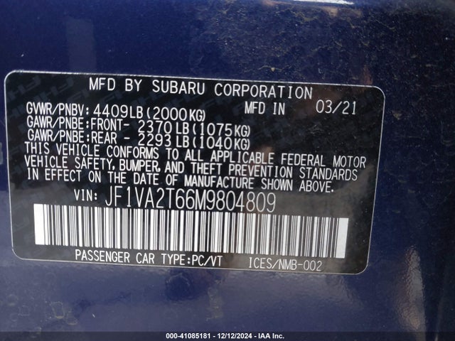 JF1VA2T66M9804809 Subaru Wrx Sti Limited