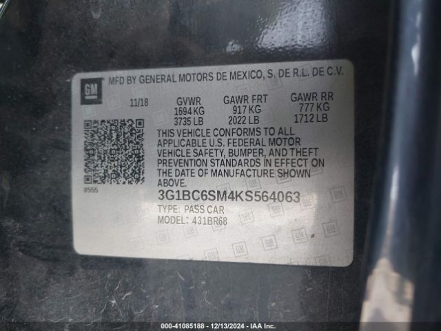 3G1BC6SM4KS564063 Chevrolet CRUZE LS