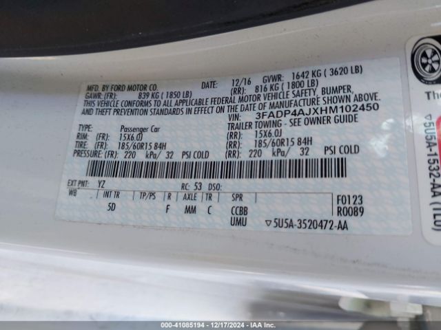 3FADP4AJXHM102450 Ford FIESTA S