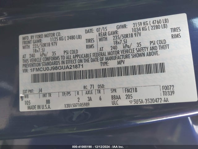 Ford Escape Titanium 2016 1FMCU0J98GUA21871 Image 9