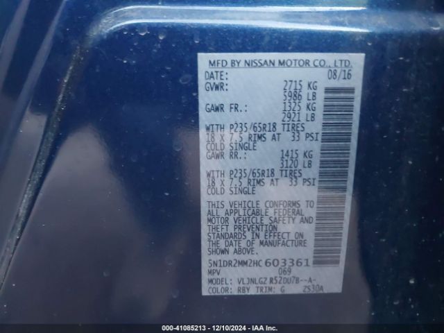 5N1DR2MM2HC603361 Nissan Pathfinder Sl