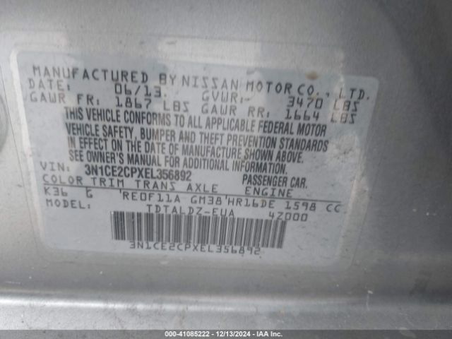 3N1CE2CPXEL356892 Nissan Versa Note Sv