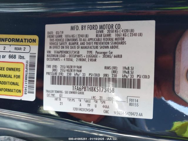 1FA6P8TH8K5173458 Ford Mustang Ecoboost