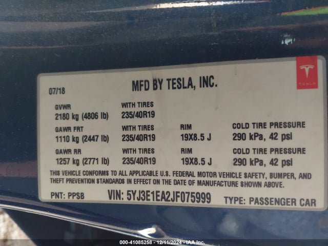 2018 TESLA MODEL 3 5YJ3E1EA2JF075999 Photo 8