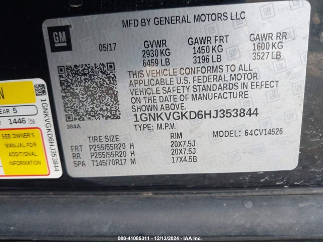 1GNKVGKD6HJ353844 Chevrolet Traverse 1lt