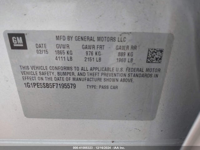 1G1PE5SB5F7195579 Chevrolet Cruze 2lt Auto