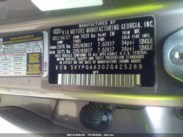 5XYPG4A30JG425269 KIA Sorento 2.4l L