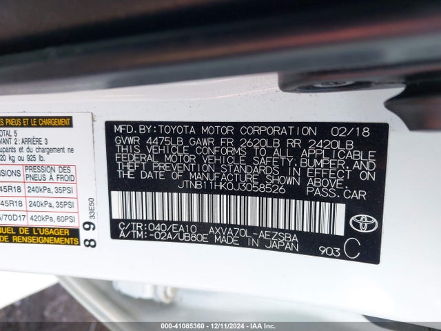 JTNB11HK0J3058526 Toyota a25a-fks