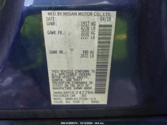 1N4AL3AP3JC247706 Nissan Altima 2.5 Sr