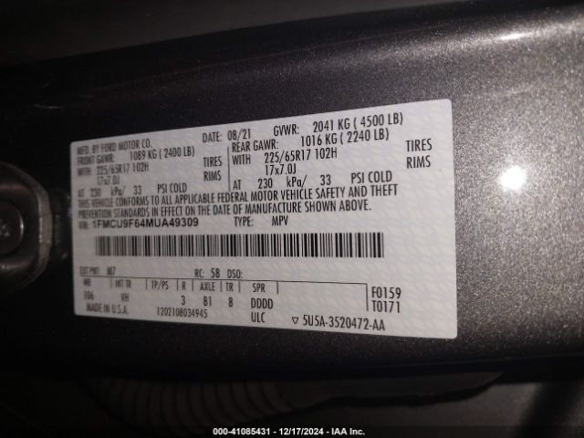 1FMCU9F64MUA49309 Ford ESCAPE S