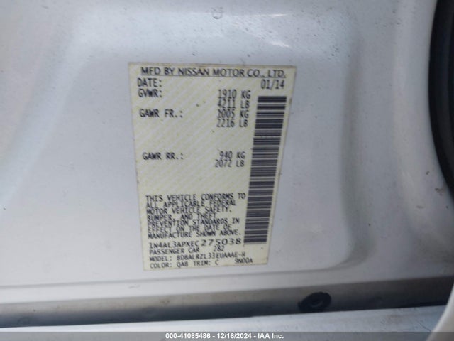 Nissan Altima 2.5 S 2014 1N4AL3APXEC275038 Image 9