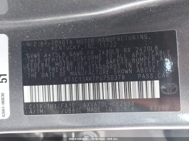4T1C11AK7PU750378 Toyota CAMRY LE