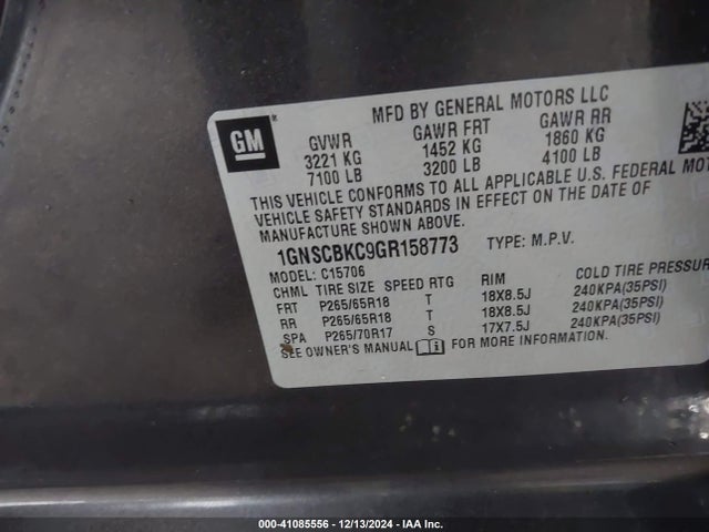 Chevrolet Tahoe Lt 2016 1GNSCBKC9GR158773 Image 9