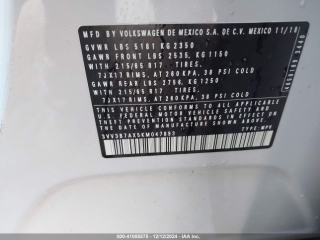 3VV3B7AX5KM047893 Volkswagen Tiguan 2.0t Se/2.0t Sel/2.0t Sel R-line/2.0t Sel R-line Black