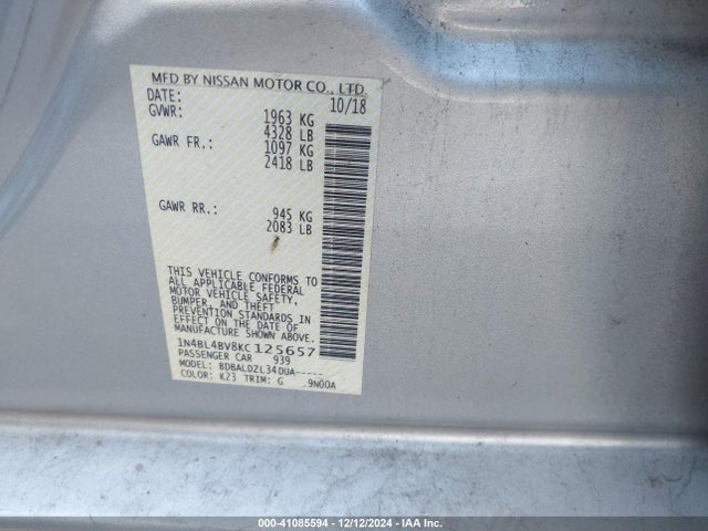 Nissan Altima 2.5 S 2019 1N4BL4BV8KC125657 Image 9