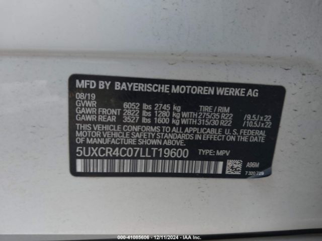 5UXCR4C07LLT19600 BMW X5 Sdrive40i