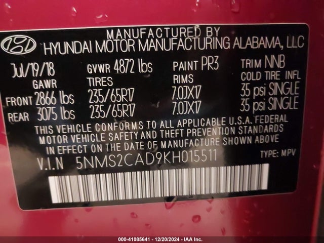 Hyundai Santa Fe Se 2019 5NMS2CAD9KH015511 Image 9