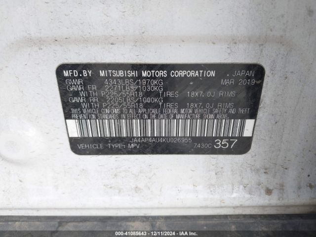 JA4AP4AU4KU026955 Mitsubishi Outlander Sport 2.0 Se
