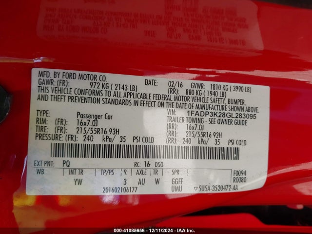 Ford FOCUS SE 2016 1FADP3K28GL283095 Image 9