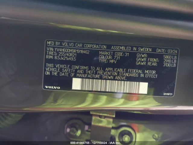 YV4H60DM9R1918462 Volvo Xc60 Recharge Plug-in Hybrid T8 Ultimate Dark Theme