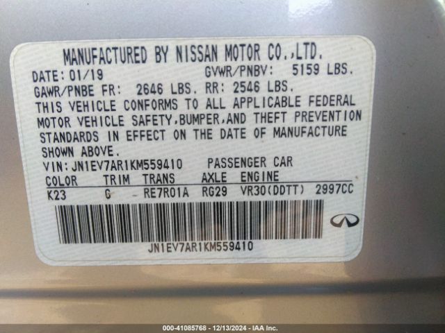 JN1EV7AR1KM559410 Infiniti Q50 3.0t Luxe