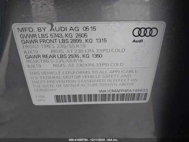 WA1CMAFP4FA145633 Audi Q5 3.0 Tdi Premium Plus