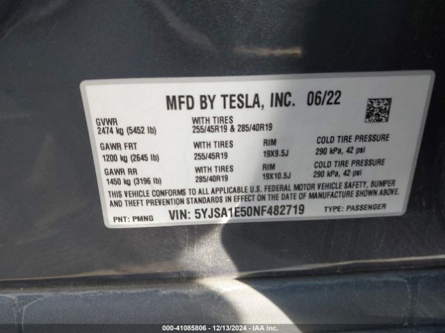 5YJSA1E50NF482719 Tesla Model S Dual Motor All-wheel Drive
