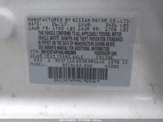 Nissan Versa 1.6 S+ 2017 3N1CN7AP4HL900369 Image 9