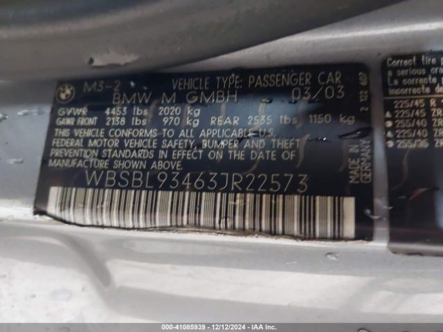 2003 BMW M3 WBSBL93463JR22573 Photo 8