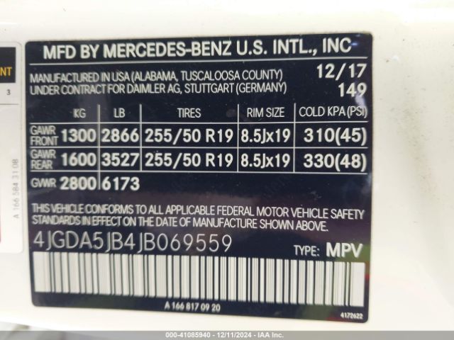 4JGDA5JB4JB069559 Mercedes-Benz GLE 350