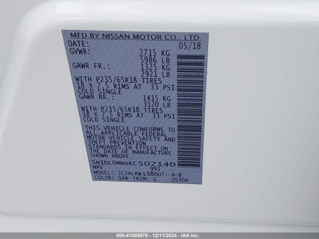 5N1DL0MNXKC502140 Infiniti QX60 LUXE