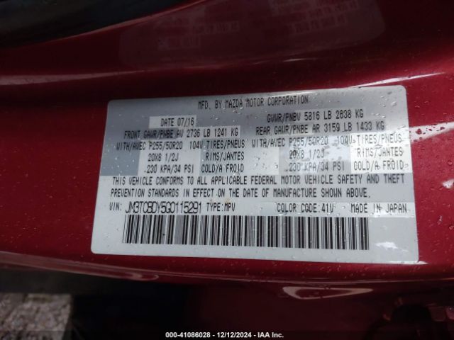 JM3TCBDY5G0115291 Mazda Cx-9 Grand Touring