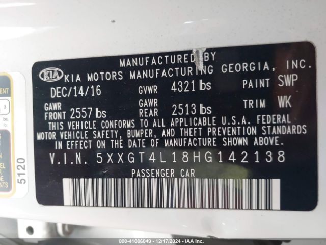 5XXGT4L18HG142138 KIA Optima Lx Turbo