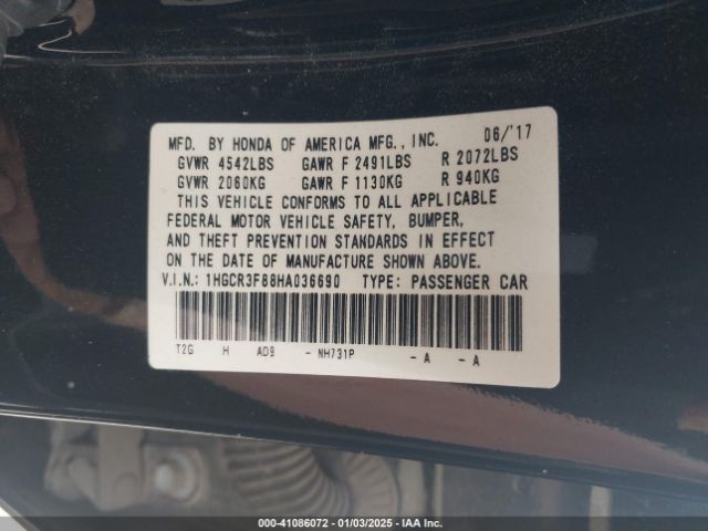 1HGCR3F88HA036690 Honda Accord Ex-l V6