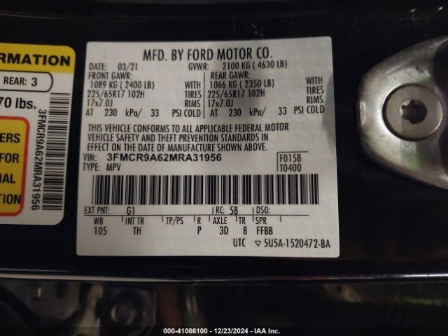 3FMCR9A62MRA31956 Ford Bronco Sport