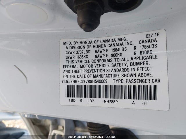 2HGFC2F78GH540009 Honda CIVIC EX