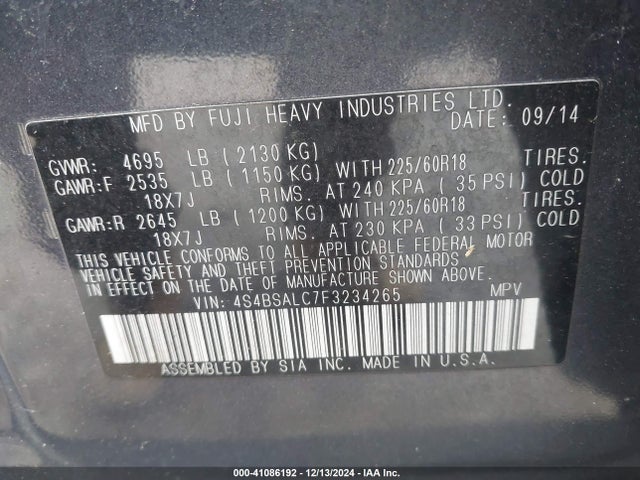 4S4BSALC7F3234265 Subaru Outback 2.5i Limited