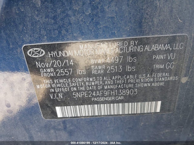 Hyundai SONATA SE 2015 5NPE24AF9FH138903 Image 9