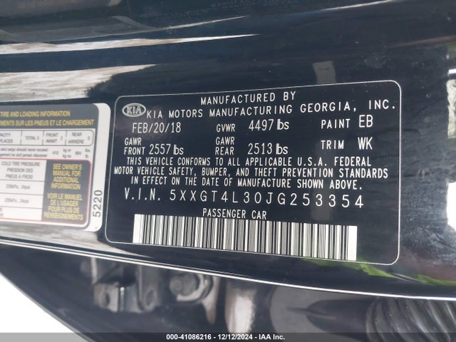 5XXGT4L30JG253354 KIA Optima Lx