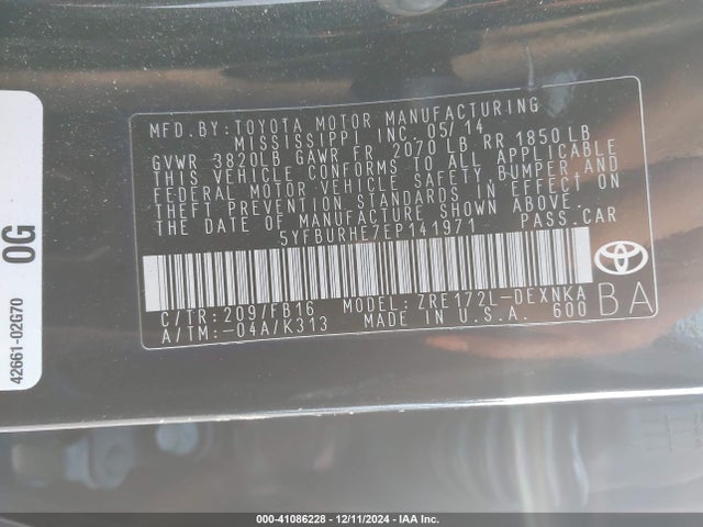Toyota COROLLA LE 2014 5YFBURHE7EP141971 Image 9