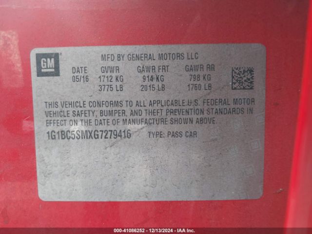 1G1BC5SMXG7279416 Chevrolet Cruze Ls Auto