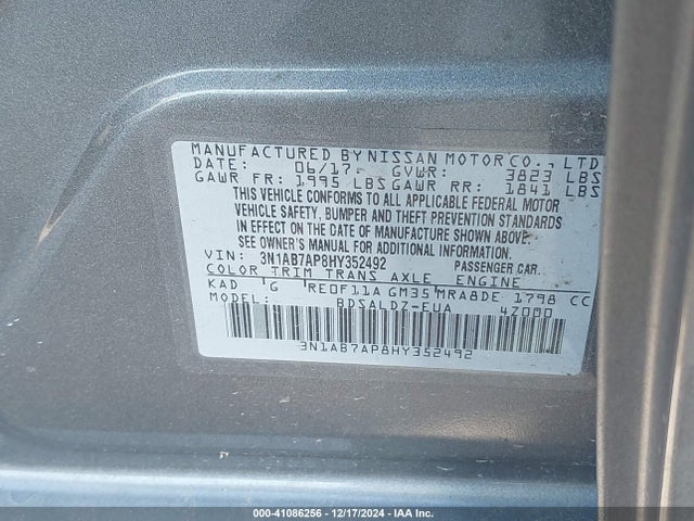 3N1AB7AP8HY352492 Nissan SENTRA SV